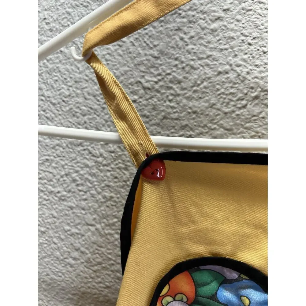 Childrens Yellow Heart Apron Floral Pocket Handmade Cooking Craft Apron